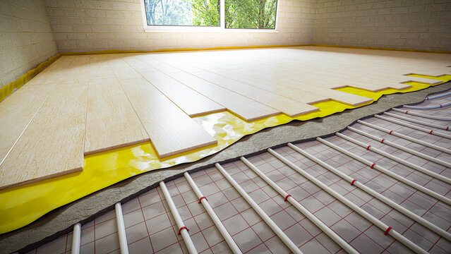 Underfloor heating - distribution of pipes on the surface - assembly of the installation with individual layers of the floor 