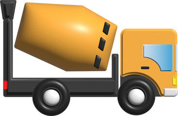 3D Realistic Concrete mixing truck. Industrial transport. Construction machine. Yellow lorry with mixer pour out cement. 
