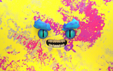 Joyous happy 3d face rendering stylized