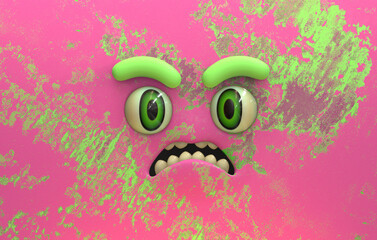 Surprised startled 3D cute emotive face 