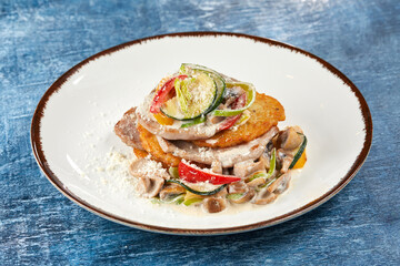 potato pancakes with roasted vegetables