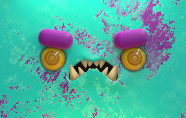 Angry cute monster 3d face stylized cartoon