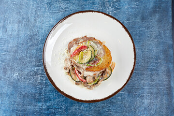 potato pancakes with roasted vegetables