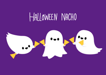 Halloween Nacho. Nacho vector. Cute ghost and Nachos on purple background. Cute ghost cartoon vector. Ghost character