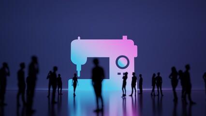 3d rendering people in front of symbol of sewing machine on background