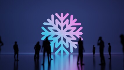 3d rendering people in front of symbol of snowflake on background