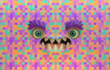 Grinning cute monster creature 3d stylized cartoon face