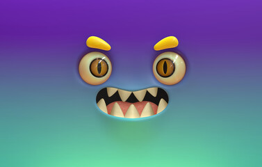 Grinning cute monster creature 3d stylized cartoon face