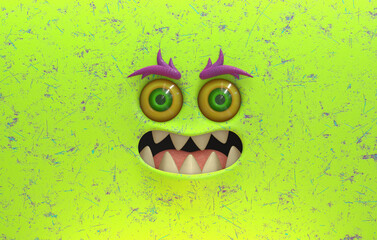 Grinning cute monster creature 3d stylized cartoon face
