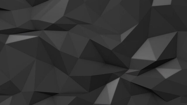 Dark gradient of many 3D geometric triangles moving organically in a seamless background loop