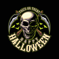 Halloween Skull Head Illustration Design