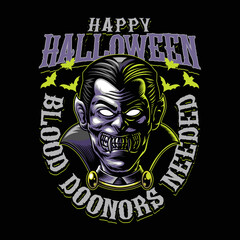 Halloween Dracula Head Illustration Design