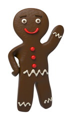 Cartoon chocolate gingerbread character welcomes, 3d illustration