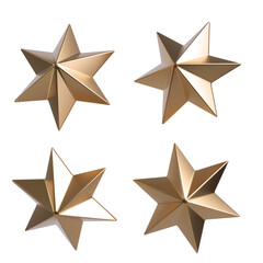 Golden crystal Christmas star element. 3d illustration.