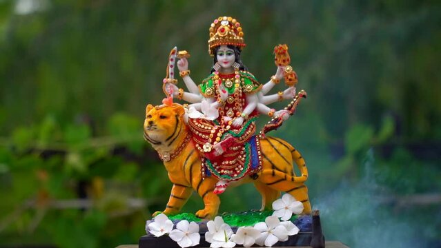 Goddess Durga with traditional look in close up view. Durga Puja Idol, A biggest Hindu Navratri festival in India