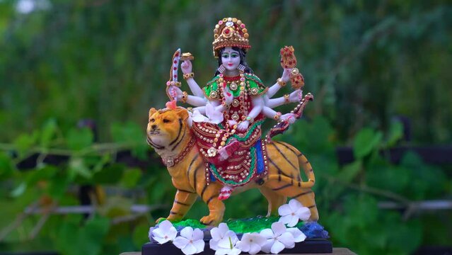 Goddess Durga with traditional look in close up view. Durga Puja Idol, A biggest Hindu Navratri festival in India