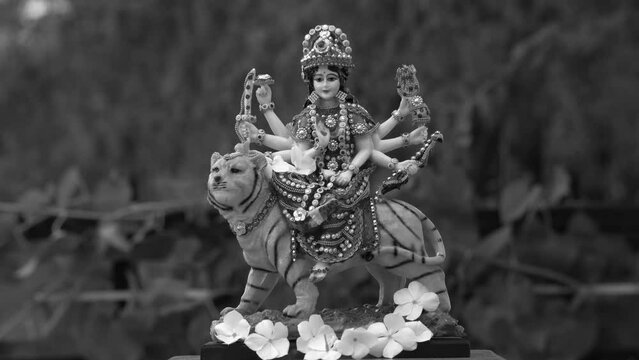 Goddess Durga with traditional look in close up view. Durga Puja Idol, A biggest Hindu Navratri festival in India
