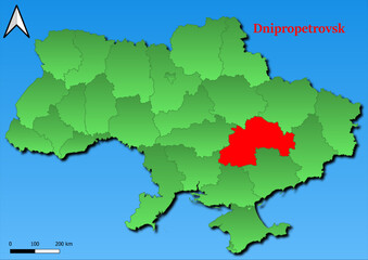 Vector Map of Ukraine with map of Originalname county highlighted in red