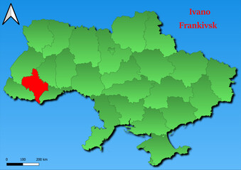 Fototapeta premium Vector Map of Ukraine with map of Ivano Frankivsk county highlighted in red