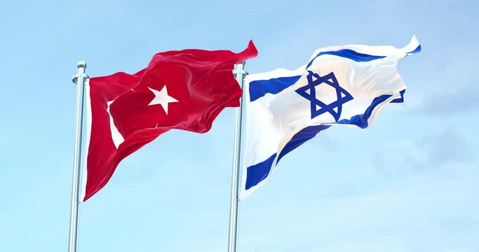 Turkey vs Israel flag waving 4k 
