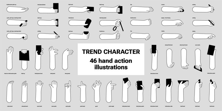 46 vector hand action illustration for trendy website illustration characters
