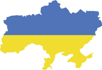 Ukraine map city color of country flag.