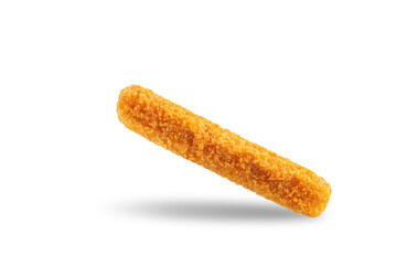 Fresh prepared fish sticks on a white isolated background
