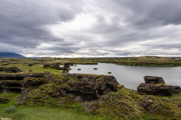 Landscape of lake Myvatn in Iceland