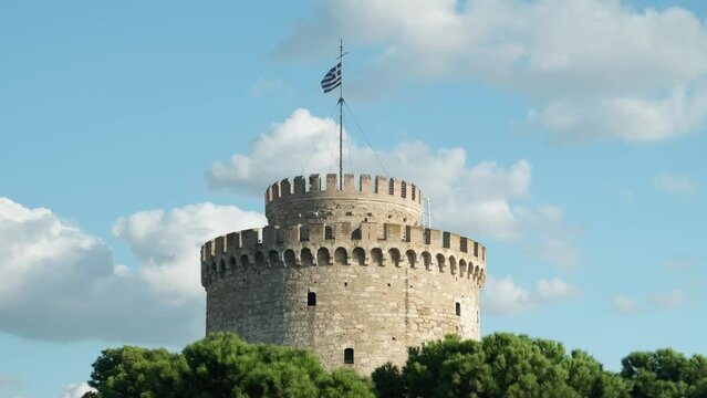 White Tower of Thessaloniki. Monument and museum on the waterfront of the city of Thessaloniki, Greece