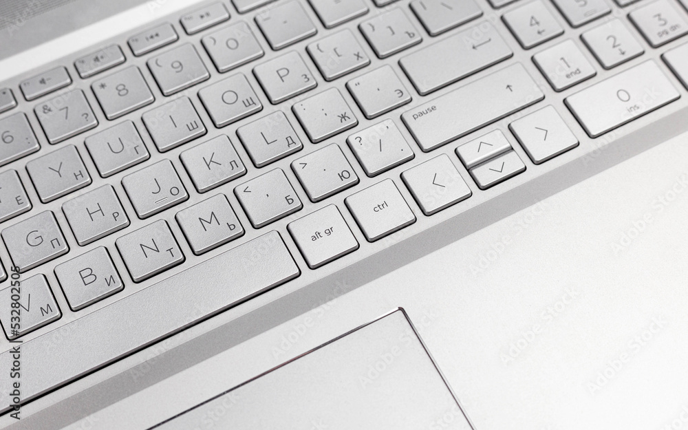 Poster laptop keyboard layout close up. copy space