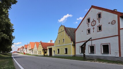 Traditional old folklore homesteads belonging to Unesco cultural heritage at village Holasovice, Czech republic