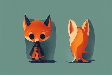 Obraz premium Little cute orange fox character set on flat style. High quality illustration