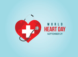 World Heart Day concept vector illustration. Heart with a stethoscope heart health care concept.