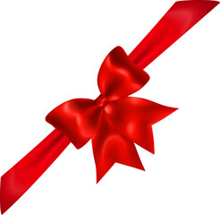 Beautiful red bow with diagonally ribbon