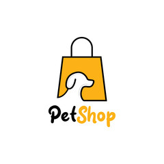 Pet shop vector logo design template, Shopping logo, symbol on shopping bag for online store, pet logo design suitable for pet shop.