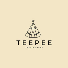 teepee indian camp logo line art icon template design