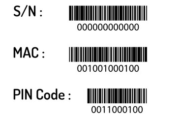 serial number, mac address and pin code with three barcodes