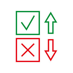 checkmark and cross sign with arrow up and down icon vector