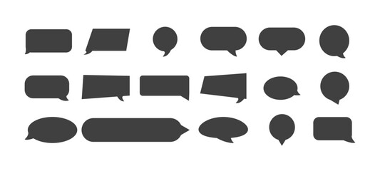 Set of flat black speech bubbles isolated on white background. Comic speech bubble black set. silhouette icon. Glyph silhouette empty text banner different shape.  