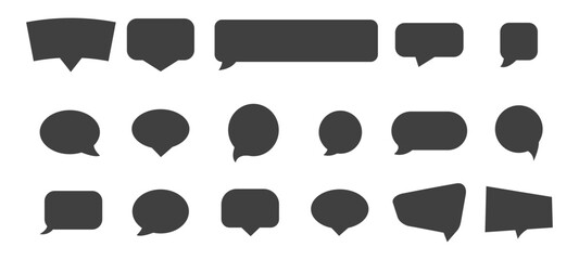 Set of flat black speech bubbles isolated on white background. Comic speech bubble black set. silhouette icon. Glyph silhouette empty text banner different shape.  