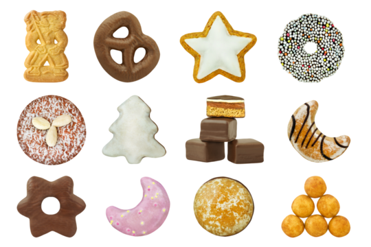 Kekse, Kuchen und Süßigkeiten für Weihnachten    Hintergrund transparent  PNG cut out