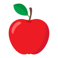Red apple with leaf isolated on white background. Flat design vector illustration.