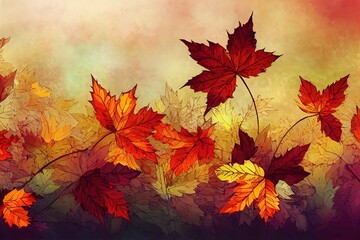 Naklejka na ściany i meble beautiful autumn floral border background , anime style. High quality illustration