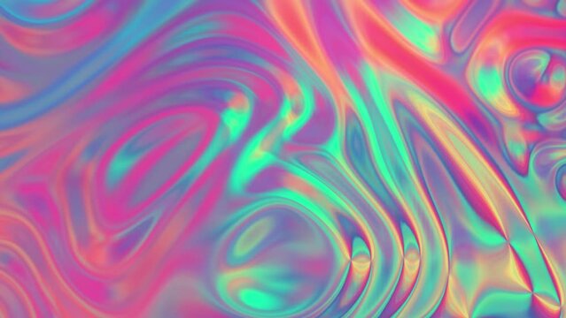 3D animation - Abstract colorful texture of an animated iridescent material with swirling folds

