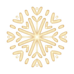 Gold hand drawn Snowflake for Christmas design.  Winter Holidays isolated elements