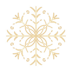 Gold hand drawn Snowflake for Christmas design.  Winter Holidays isolated elements