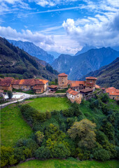Fototapeta premium View of the medieval village of Bandujo in Asturias mountains. Spain.