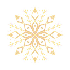 Gold hand drawn Snowflake for Christmas design.  Winter Holidays isolated elements