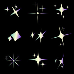 Vector Gradient Stars Icon Set on Black background, modern, Gen z aesthetic