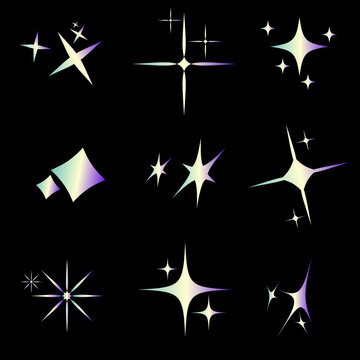 Vector Gradient Stars Icon Set On Black Background, Modern, Gen Z Aesthetic